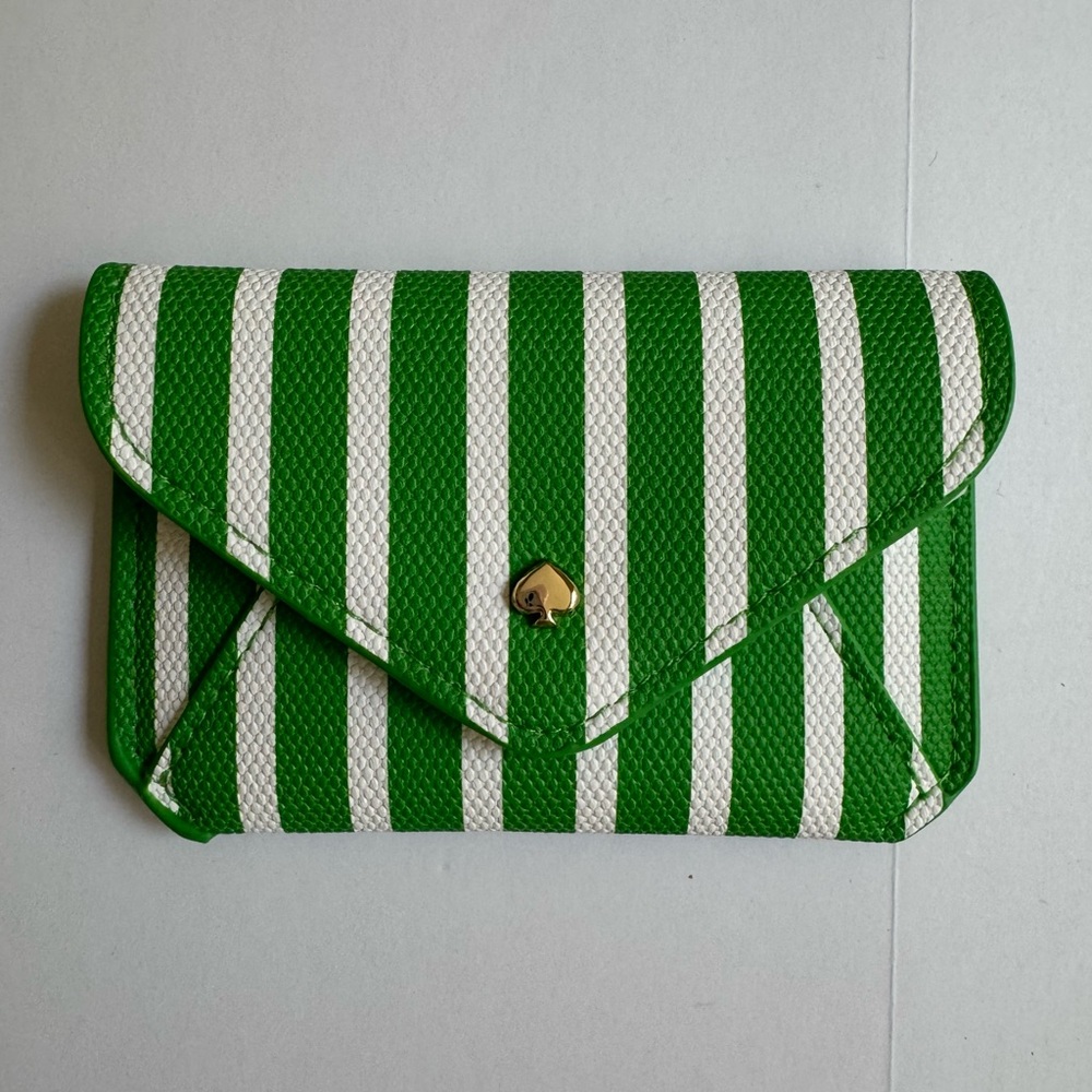 Kate Spade x Target Green White Stripe Envelope Card Case Mini Wallet NWT Preppy